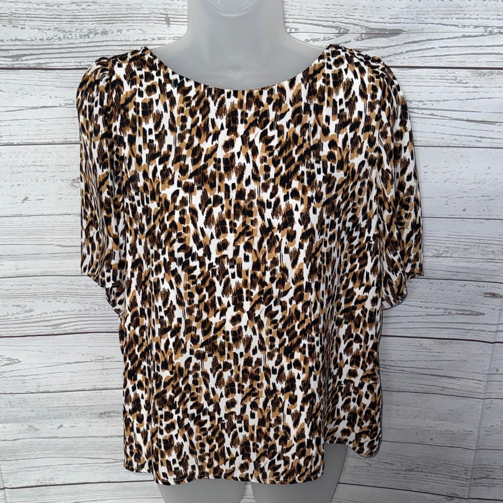 Banana Republic Leopard Print Short Sleeve Blouse - Brown/Black/White Size Small